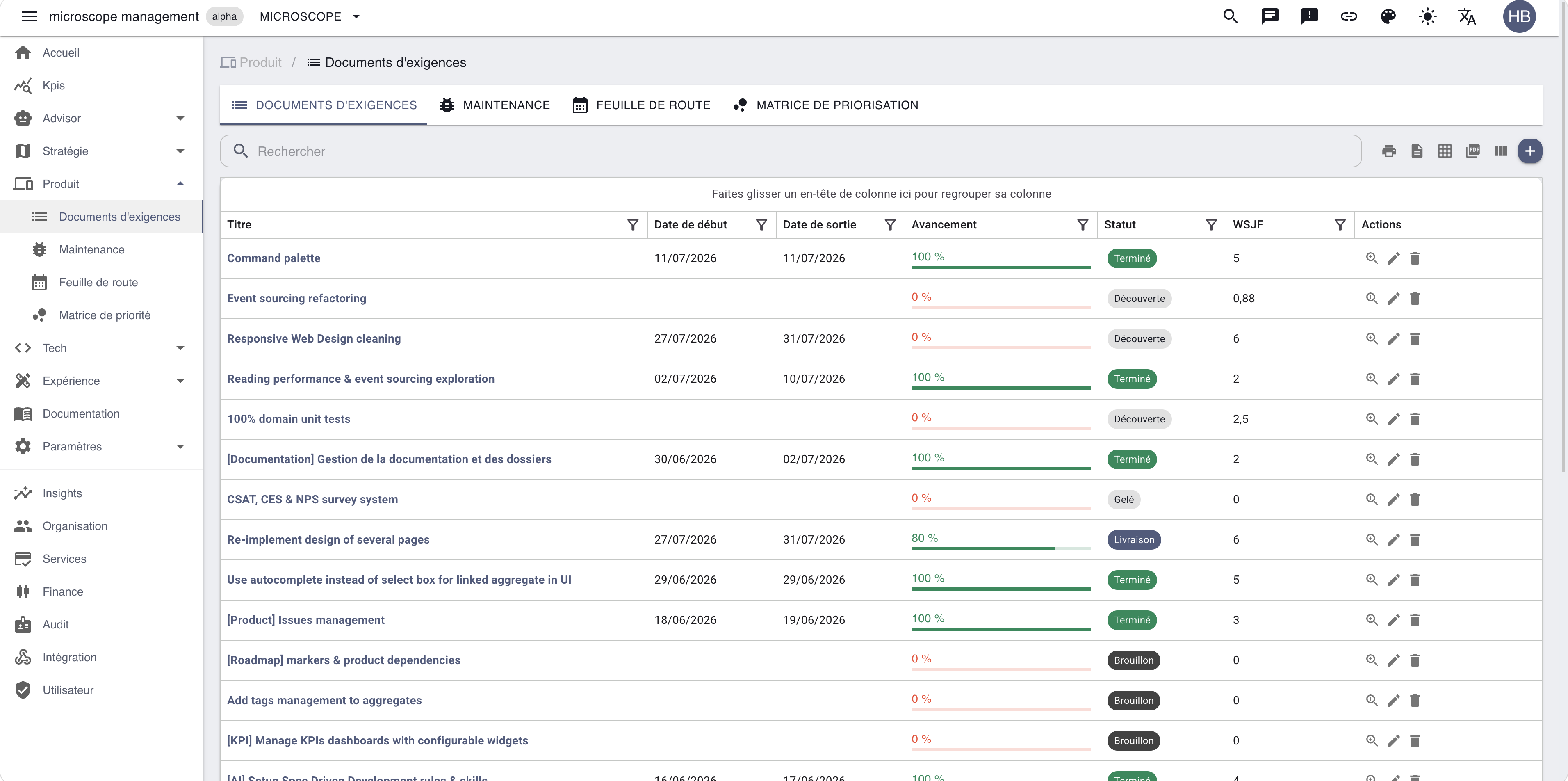 The Product module — module rail and section tabs