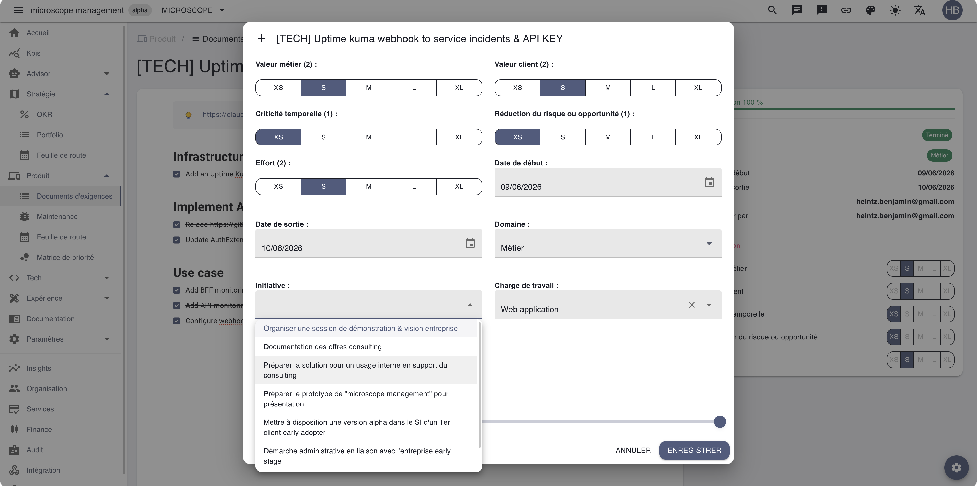 The PRD dialog — WSJF prioritization pickers